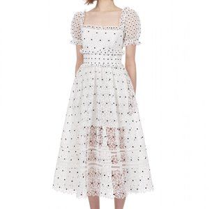 Self-Portrait Short Sleeve Hibiscus Guipure Dress